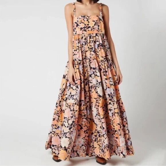 Free People Park Slope Maxi Dress Dark Combo With Pockets Size Large - Picture 3 of 16